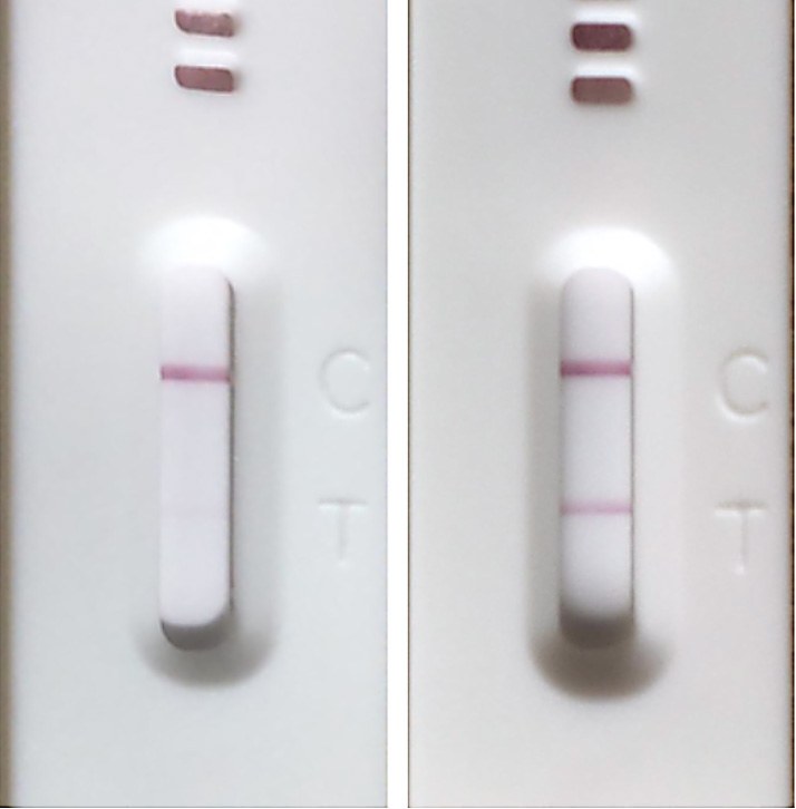 Photograph of a SARS‑CoV‑2 antigen rapid test kit showing test lines at 15 and 30 minutes (illustrative image)