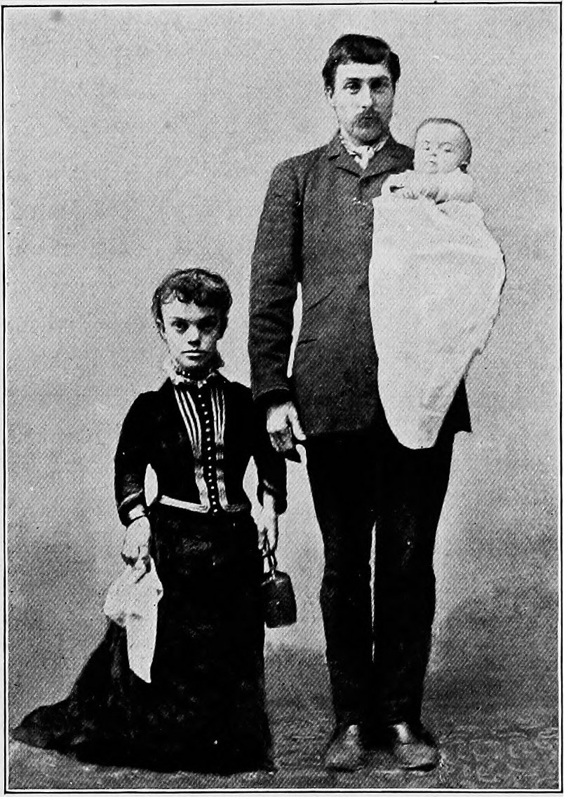 Historic illustration labelled ‘Female dwarf with her husband and child’ (illustrative image)