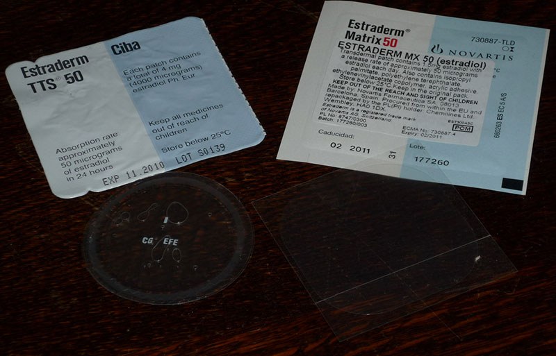 Illustrative example of transdermal patches (matrix and reservoir types)